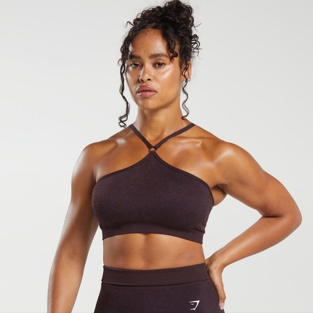 Gymshark Adapt Fleck Seamless Halterneck Bralette - Plum Brown/Dewberry  - Small